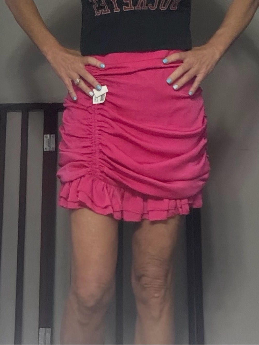 Pink Ruffled Ruched Mini Skirt